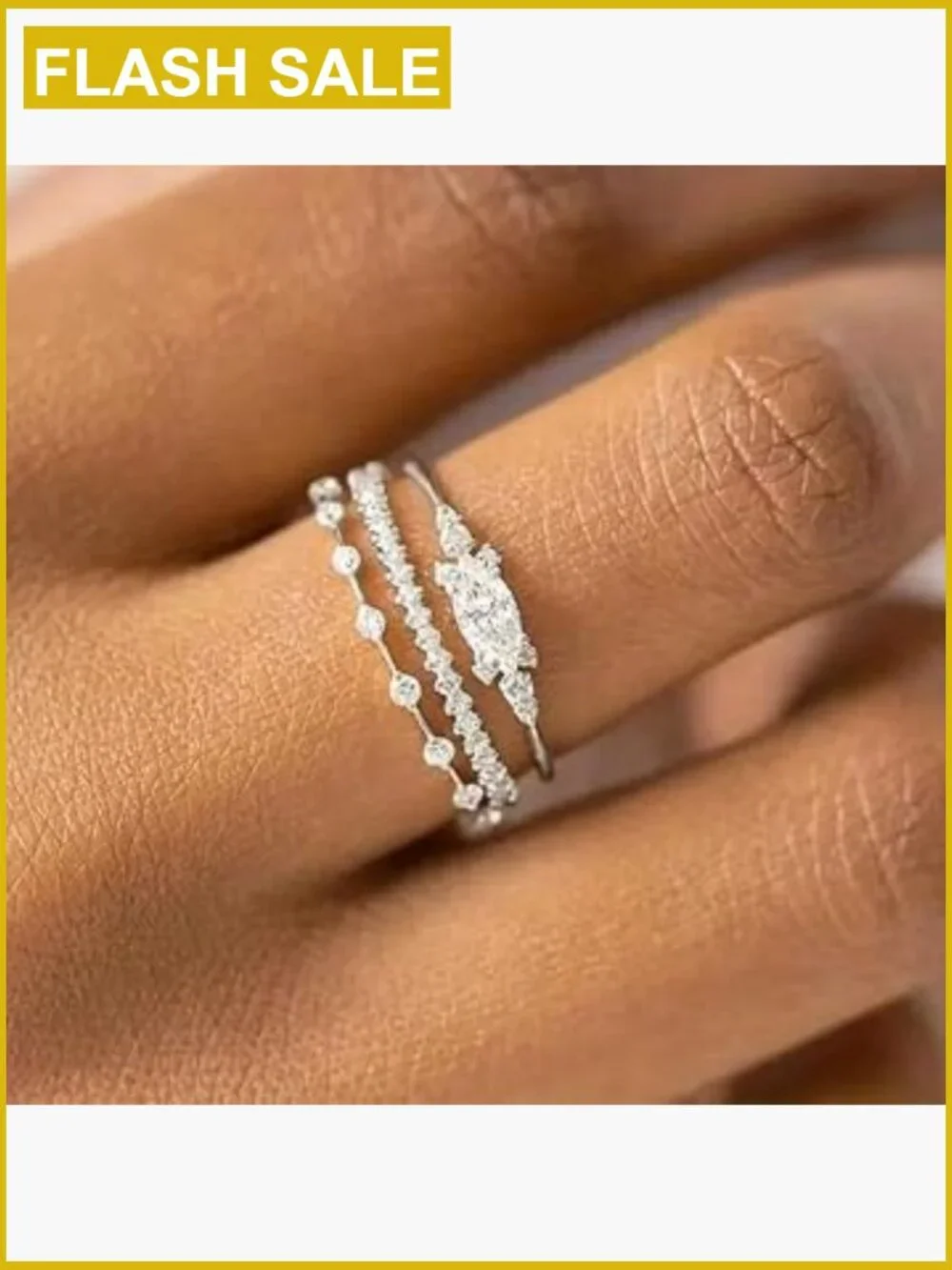 3PC Sterling Silver Engagement Ring Set Dainty Promise Wedding Band Stackable